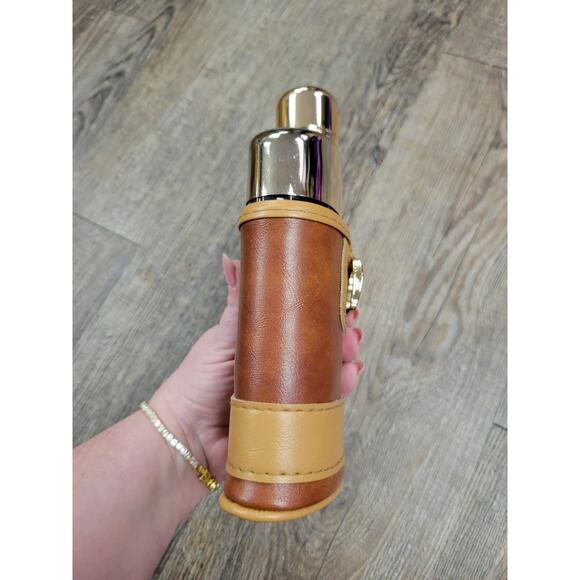 New Vintage Glass Flask With Two Tone Brown Faux Leather Case - Picture 4 of 8